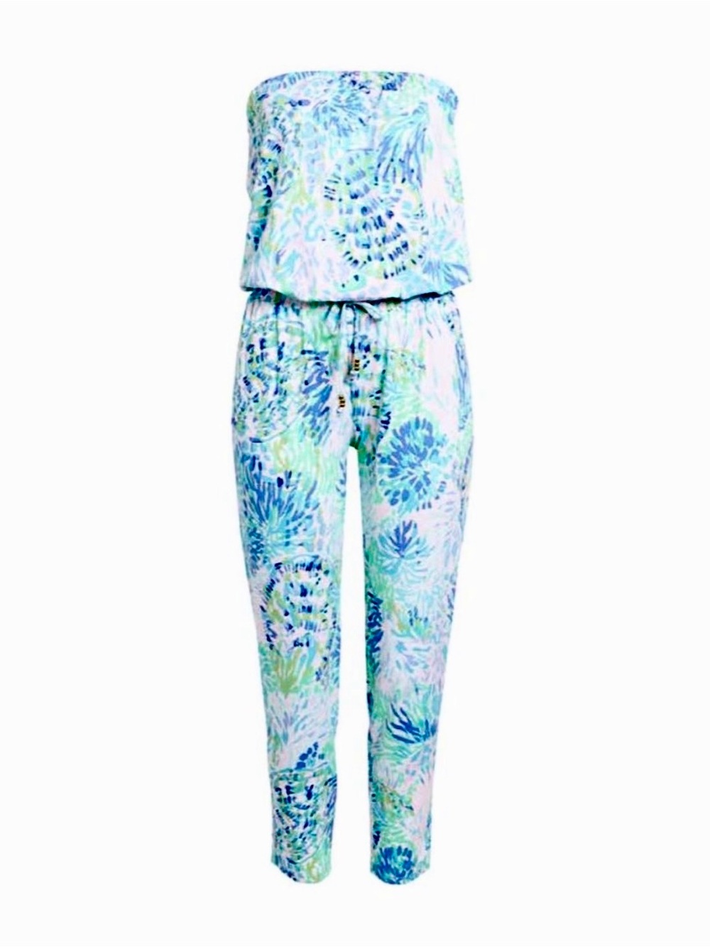 Lilly Pulitzer Strapless  Keely Jumpsuit Multi Shell Of A Party Size Large $178